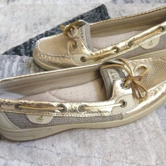 Sperry Top Sider Gold Metallic Leather Snakeskin Preppy Loafer Size 7.5 - Picture 4 of 9